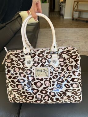 Hello Kitty Leopard Print Patent Satchel - Beige Brown & pink